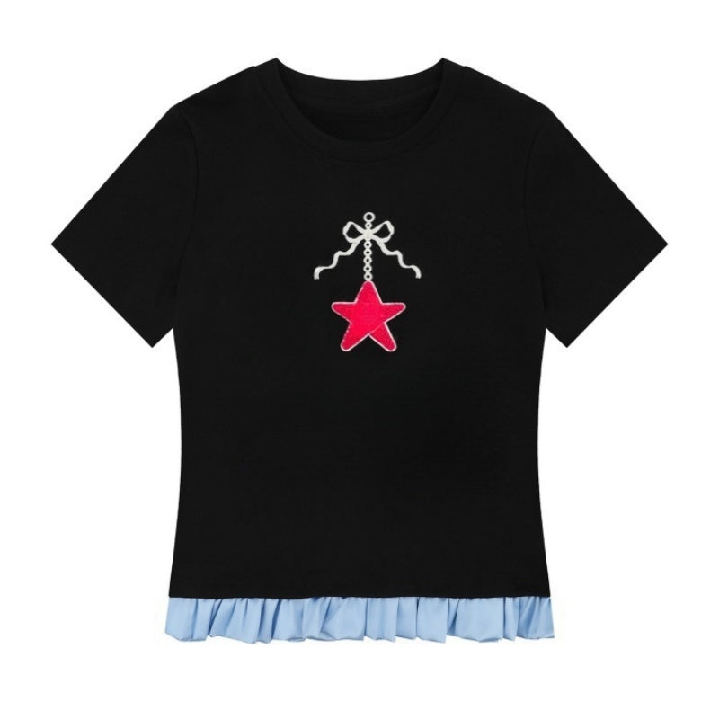 Retro Lace Trimmed Blue T-Shirt